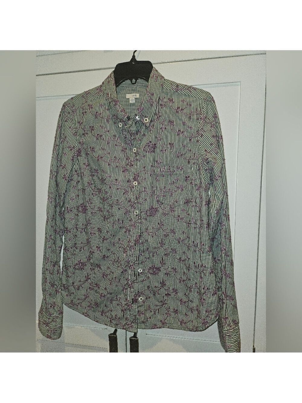 Anthropologie ODILLE Embroidered Gingham Button Down Shirt Blouse Sz 10